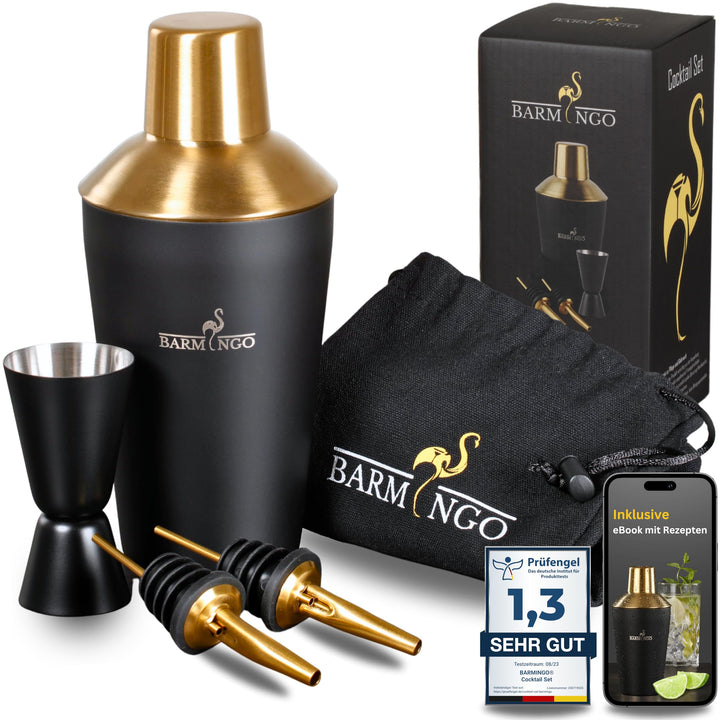 BARMINGO® Cocktail Shaker Set 5tlg. – 500ml Edelstahl Cocktail Shaker mit Bar Zubehör, Cocktail Set