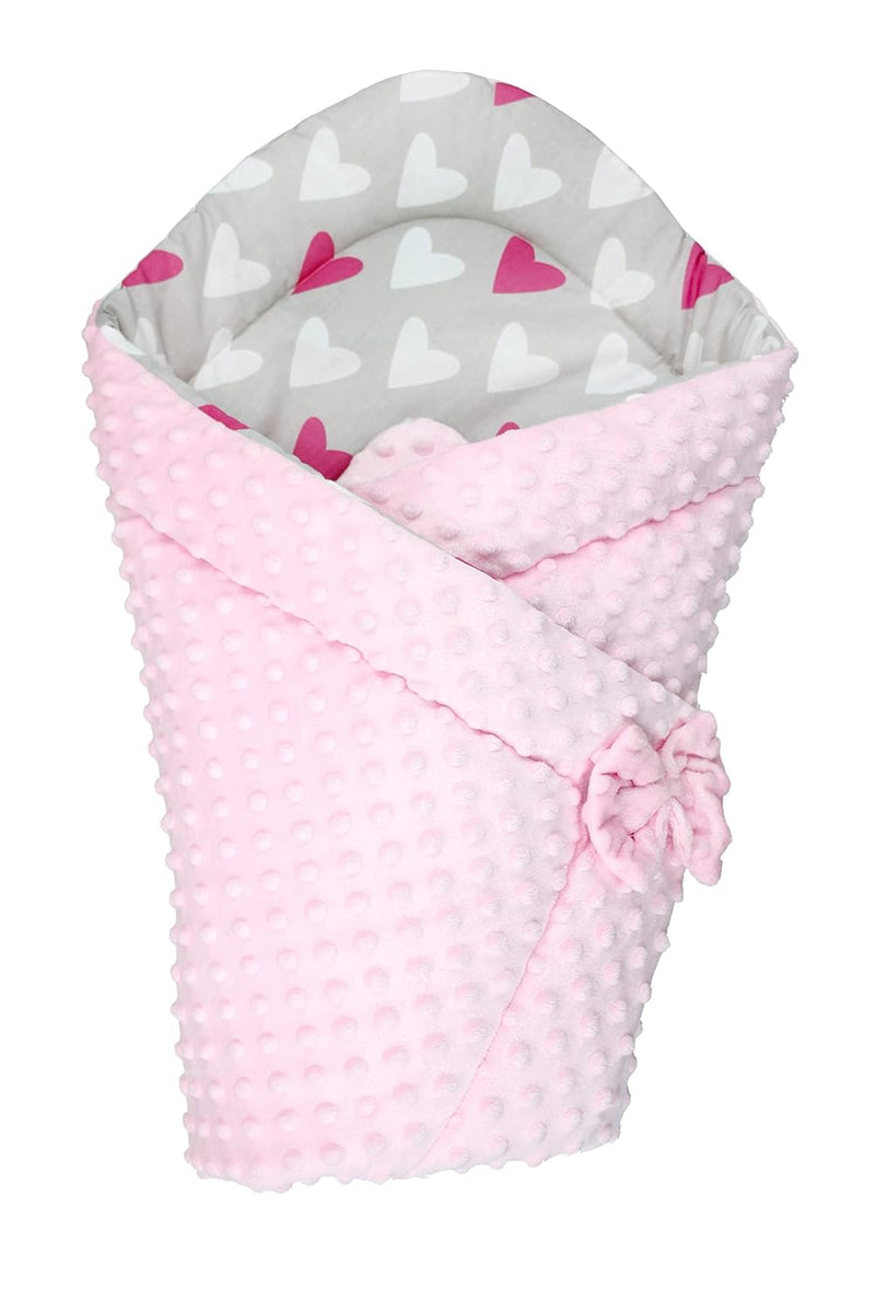 TupTam Baby Winter Einschlagdecke Warm Wattiert Minky, ca. 75 x 75 cm, Herzen Rosa / Weiss 75 x 75 c