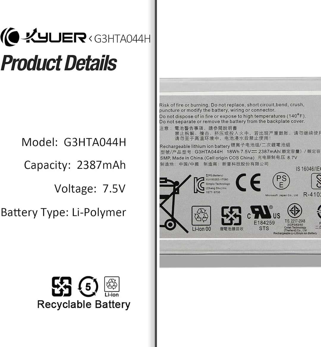 K KYUER 18Wh G3HTA020H G3HTA044H Laptop Tablette Akku für Microsoft Surface Book 1 1703 1704 1705 CR