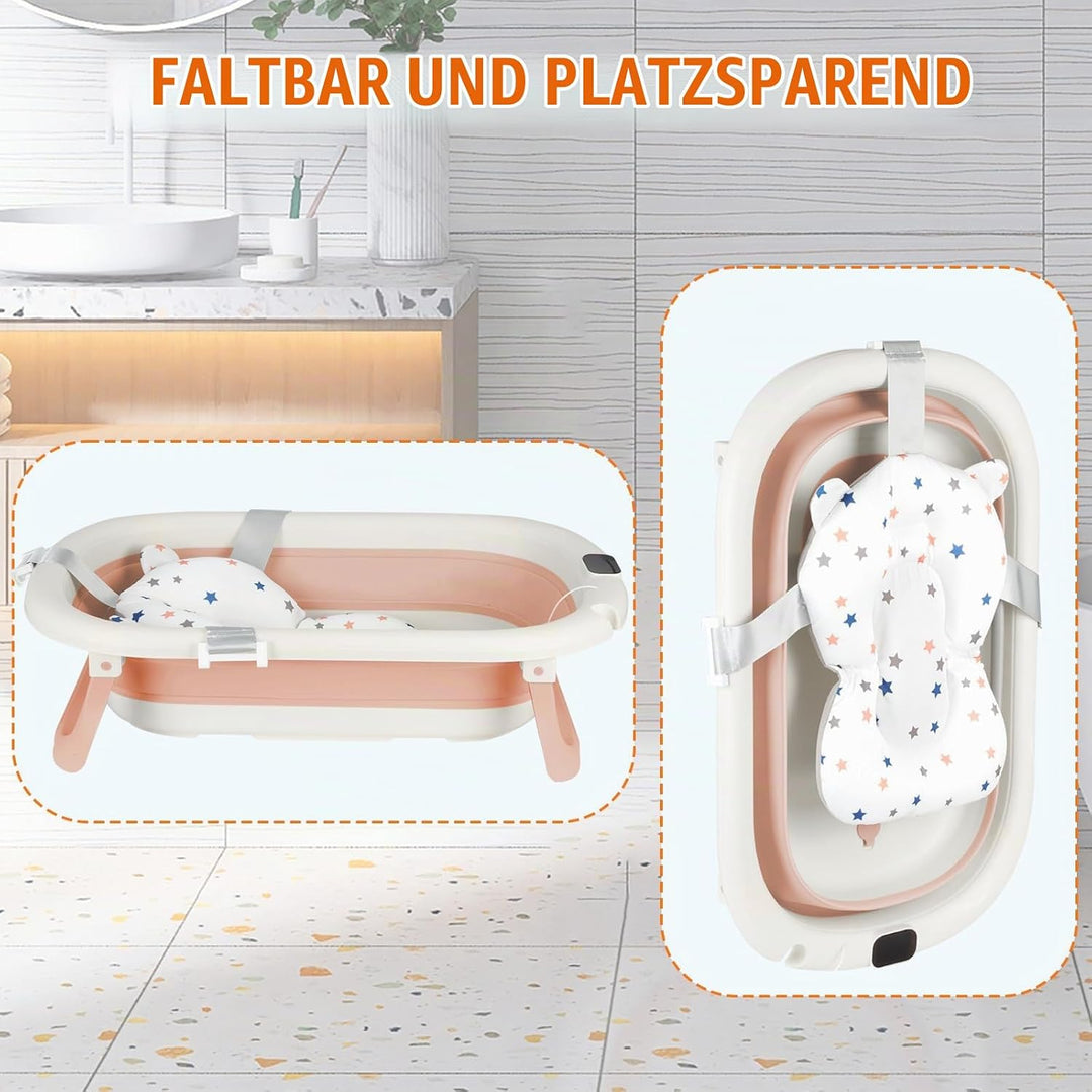 Faltbare Baby Badewanne mit Rutschfestem Kissen – Babywanne Ergonomisch, Tragbare Badewanne für Neug