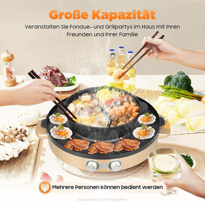 Elektrischer Hot Pot mit Grill 2200W 2-in-1 Elektrogrill mit abnehmbarem Mandarinentopf & Antihaft-B