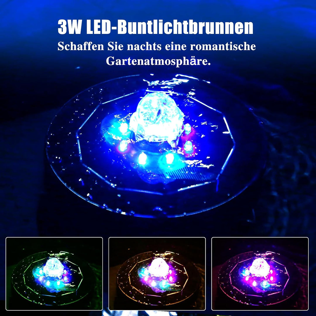 AISITIN LED Solar Springbrunnen für Aussen mit Akku, 3W Solar Schwimmender Fontäne Pumpe mit Verschi