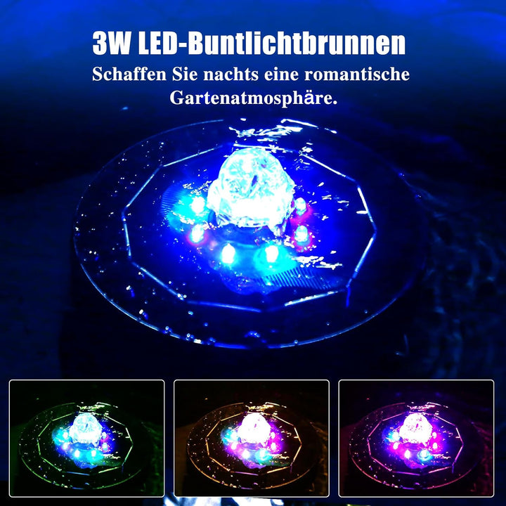 AISITIN LED Solar Springbrunnen für Aussen mit Akku, 3W Solar Schwimmender Fontäne Pumpe mit Verschi