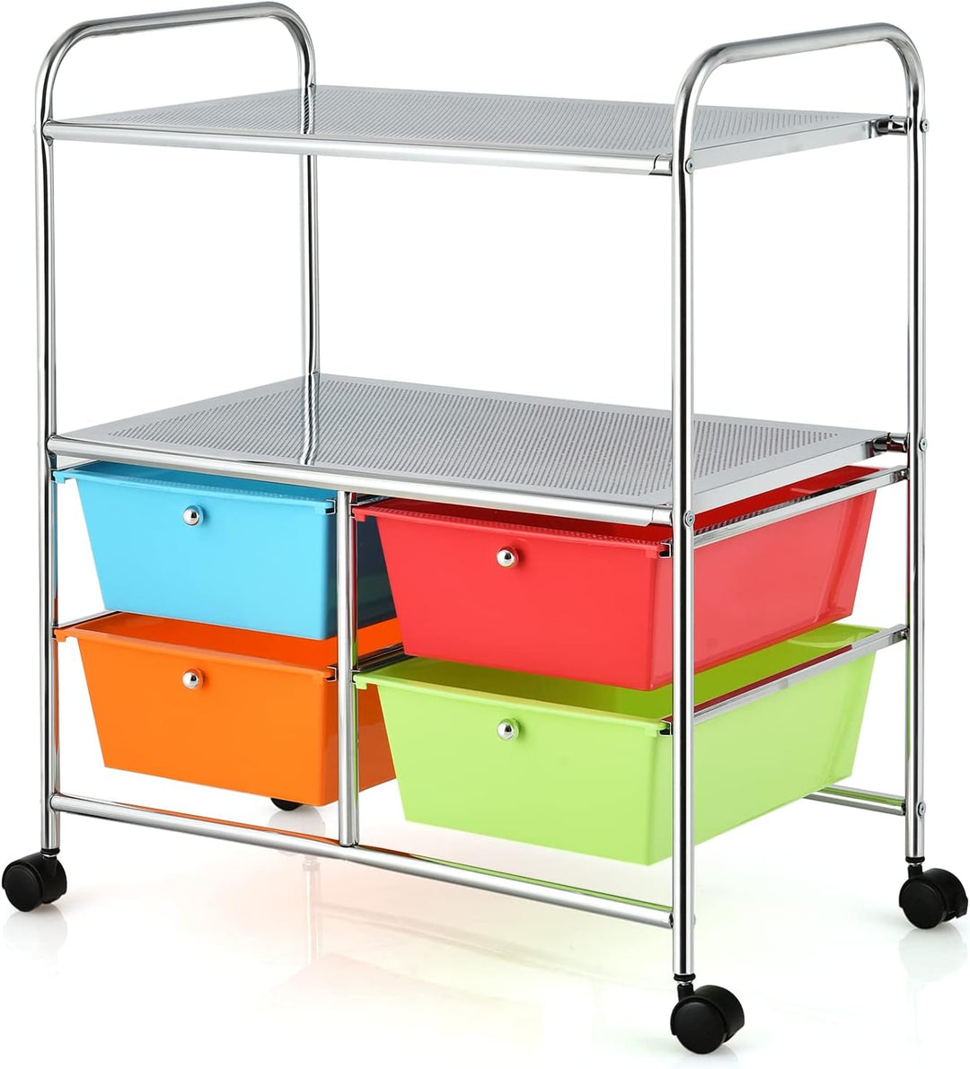 GIANTEX Rollwagen mit 4 Schubladen stapelbar, Schubladenwagen mit 2 Ablageflächen & Metallgestell, B