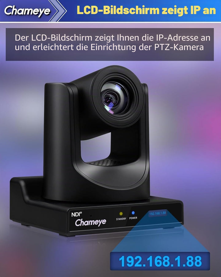 Chameye NDI PTZ Camera 30x Optical Zoom AI Auto Tracking PTZ Camera with LCD Display, NDI 3G-SDI IP