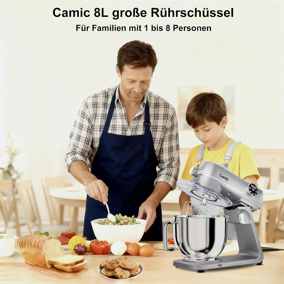Camic Küchenmaschine 1800W, 8L Knetmaschine aus Vollmetall mit 10 Stufen, digitaler Touchscreen, Tim