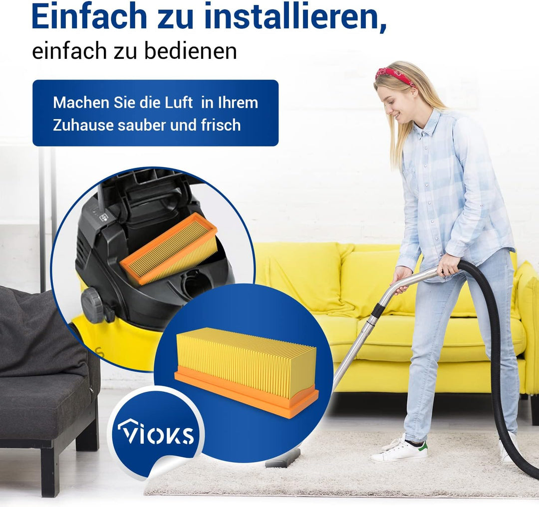 VIOKS Flachfaltenfilter Ersatz für Kärcher 6.414-498.0 Abluftfilter Hepa-Filter Zubehör Ersatzteile