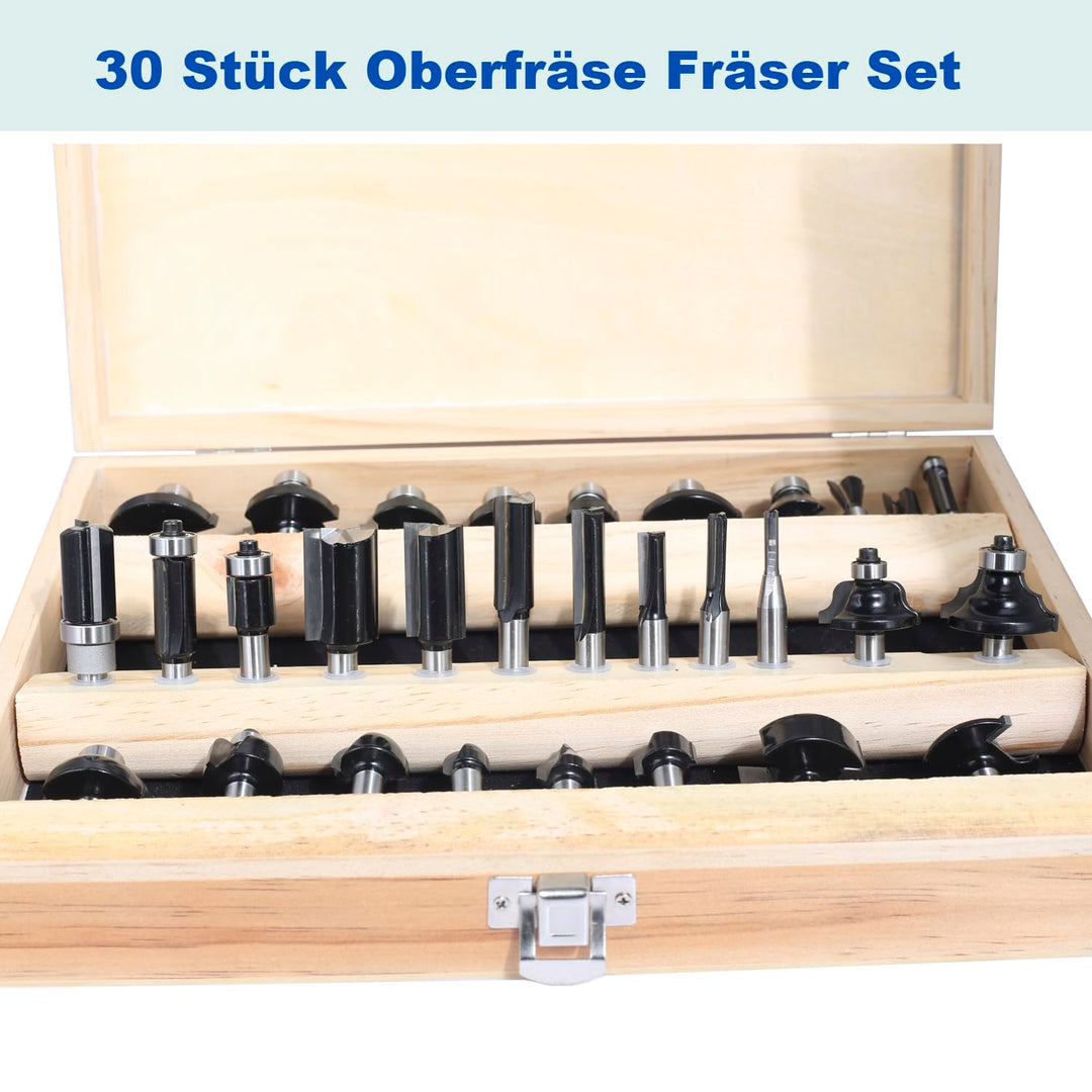 Sinoprotools 30 Stück Oberfräse Fräser Set HM, 8mm Schaft Fräser für Oberfräse,Oberfräser in Holzkof