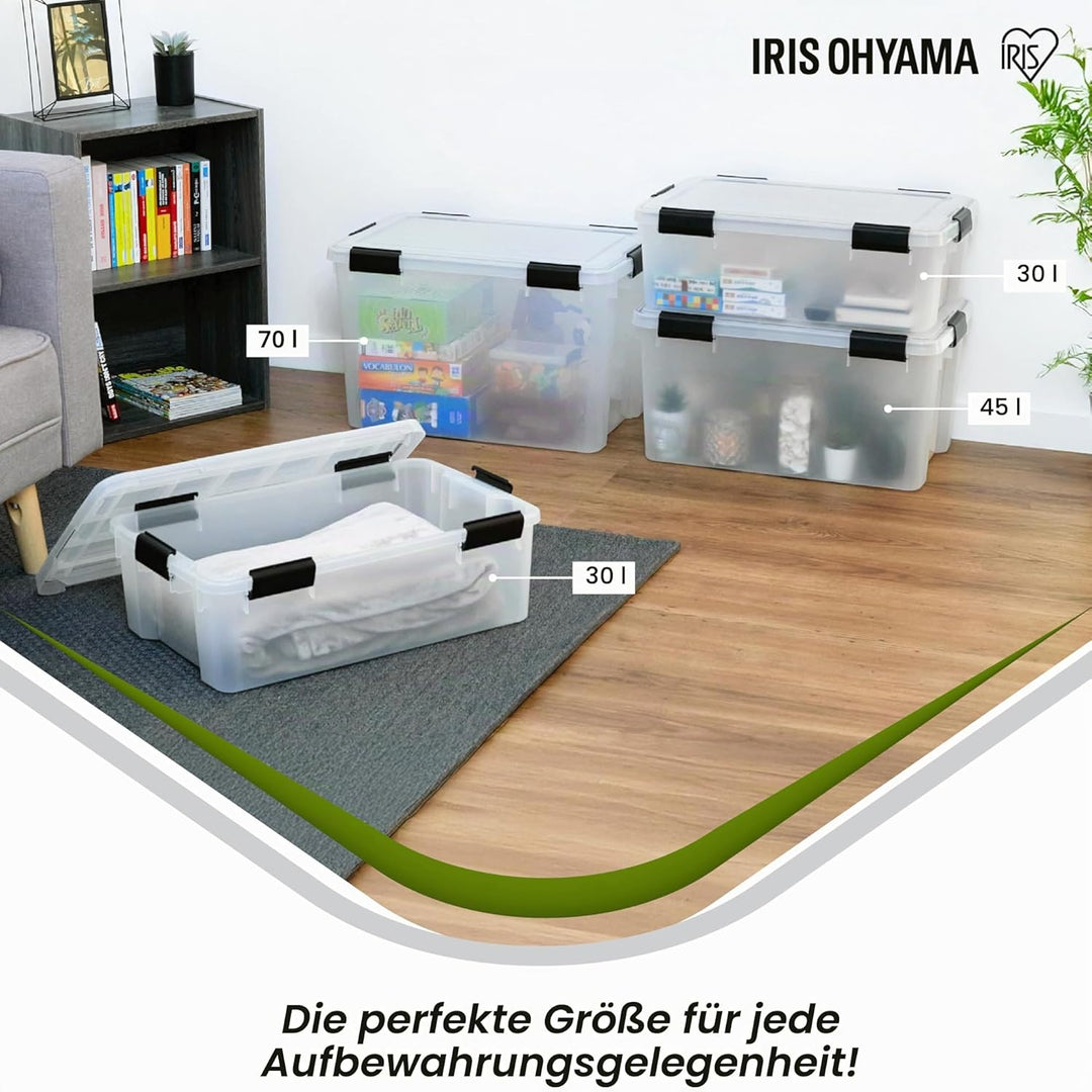 Iris Ohyama Luftdichte Kunststoff-Aufbewahrungsboxen mit Deckel, 70L, Transparent, Hermetischer wass