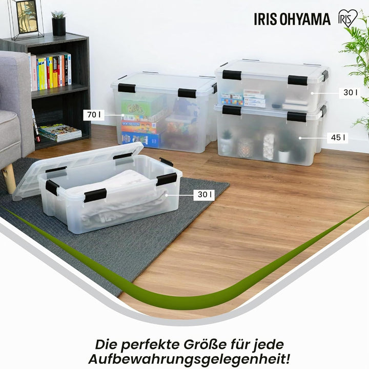 Iris Ohyama Luftdichte Kunststoff-Aufbewahrungsboxen mit Deckel, 70L, Transparent, Hermetischer wass