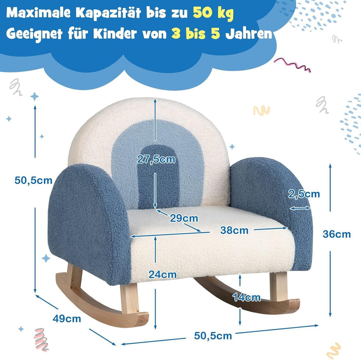 DREAMADE Kindersessel, Kindersofa aus Veloursstoff mit Rückenlehne, massiven Holzfüssen &amp; Kippsicher