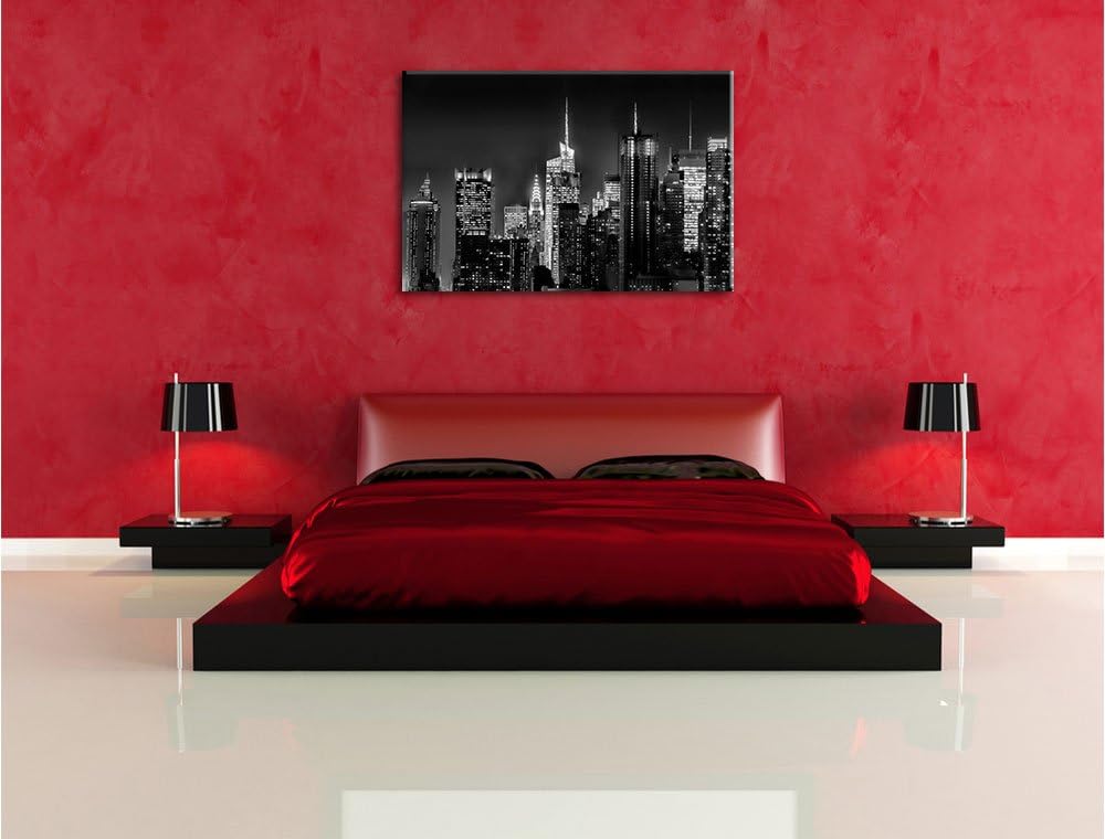 Pixxprint New York von Oben schwarz weiss / 100x70cm Leinwandbild bespannt auf Holzrahmen/Wandbild K