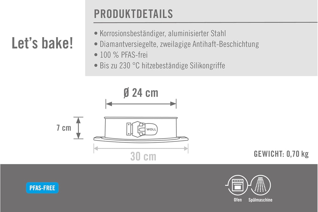 Woll Bakeware Springform Ø 24 cm, mit auslaufsicherem Boden, Schnellverriegelung und hitzebeständige