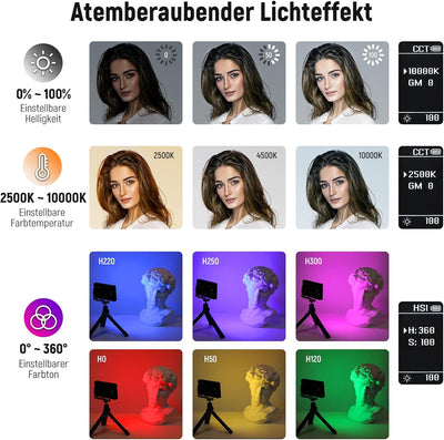 NEEWER SL90 RGB Videoleuchte, Led Videolicht mit App & 2,4G Steuerung/12W 4300mAh Akku/360°Vollfarbe