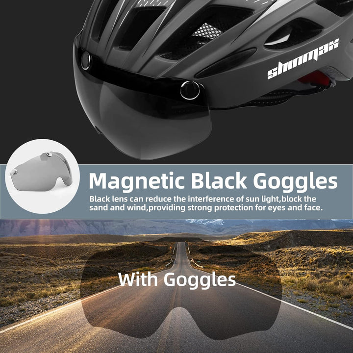 Shinmax Fahrradhelm mit LED-Beleuchtung, Fahrradhelm mit Sicherheitsbeleuchtung, magnetischer Fahrra