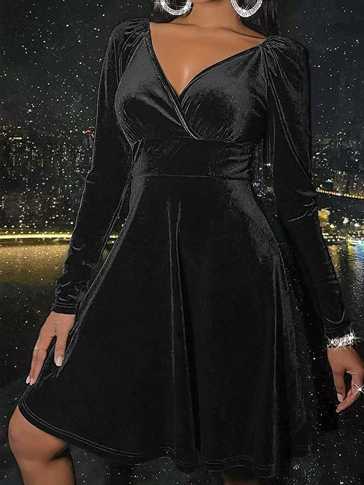 XIVISTO Damen Samtkleid Elegant Abendkleid Langarm Cocktailkleid Rundhals Kleid Bodycon festliches P