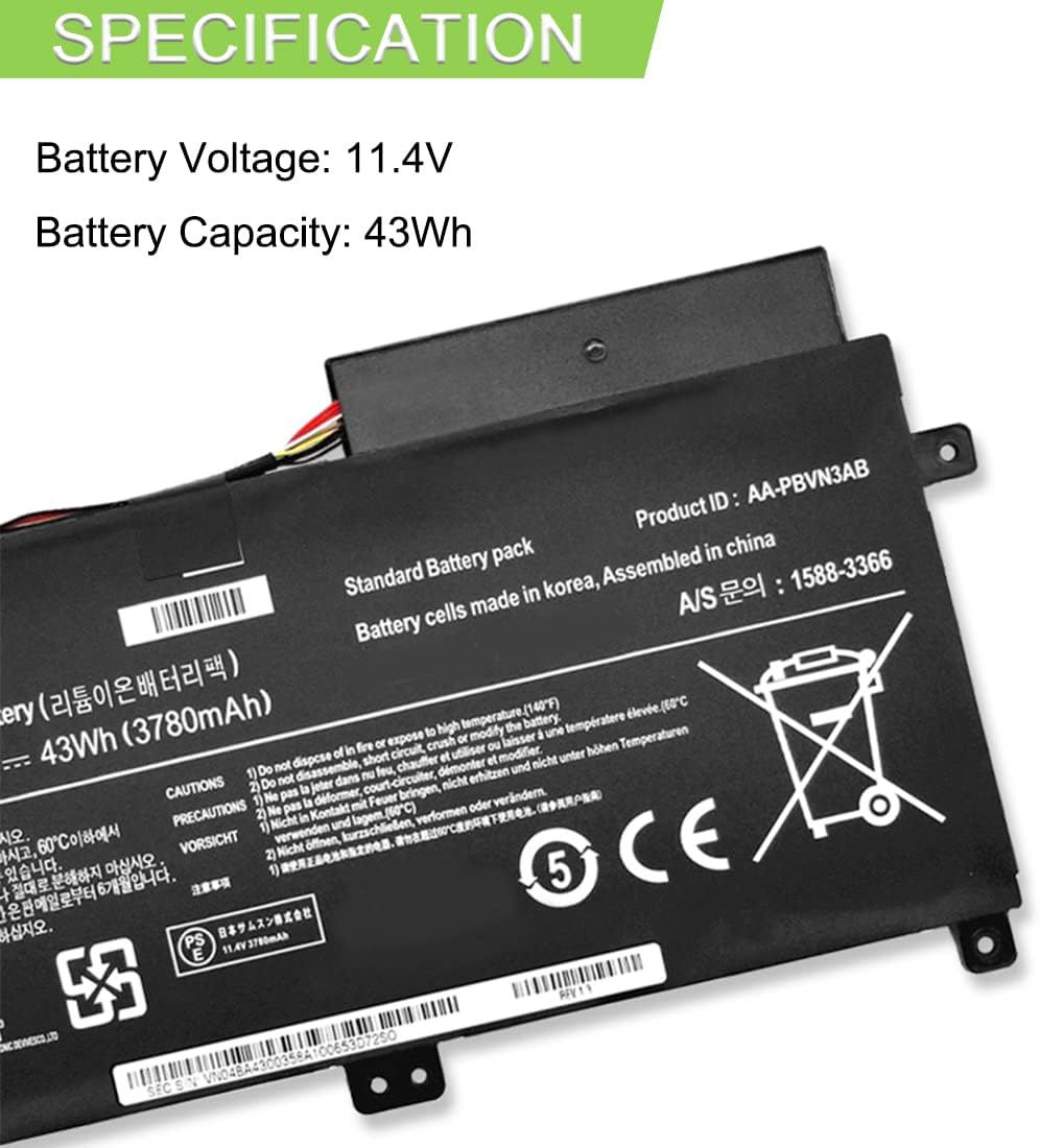 XITAIAN 11.4V 43Wh AA-PBVN3AB AA-PBVN2AB Ersatz Laptop Akku für Samsung BA43-00358A 1588-3366 NP370R