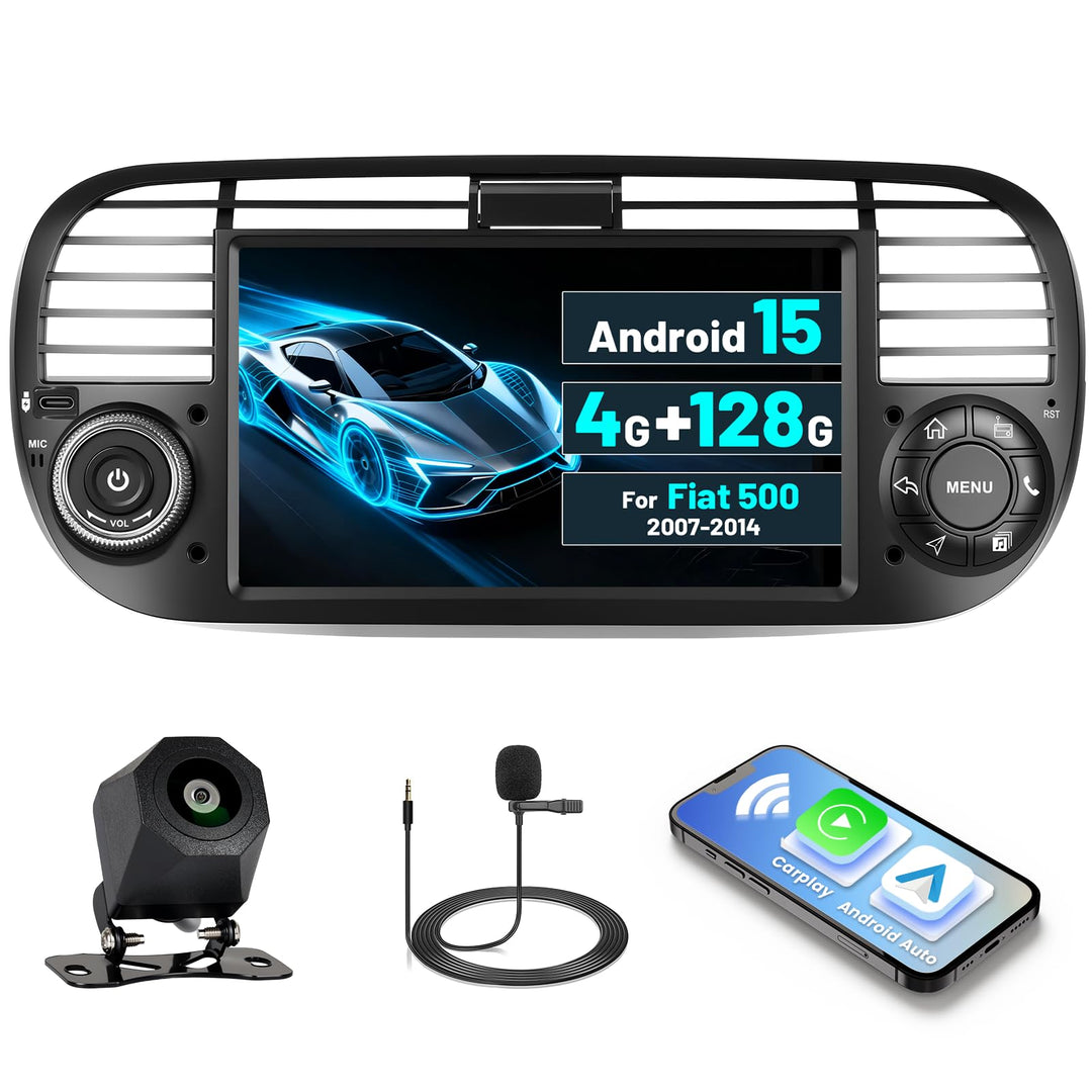 [4G+128G] Inefala Android 15 Autoradio für FIAT 500 2007-2015 mit Wireless Carplay Android, 7 Zoll T