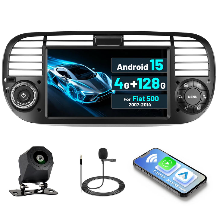 [4G+128G] Inefala Android 15 Autoradio für FIAT 500 2007-2015 mit Wireless Carplay Android, 7 Zoll T