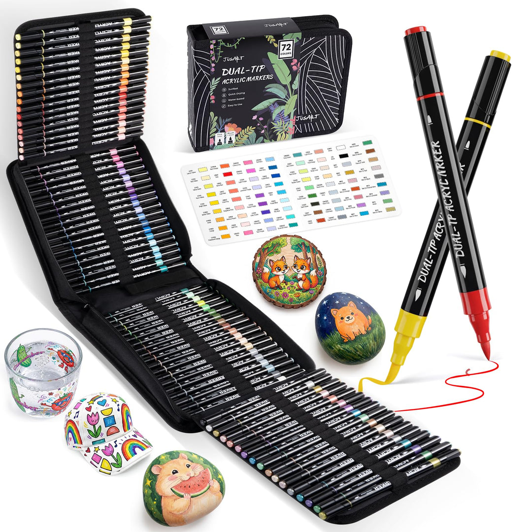 JusArt 72 Acrylstifte für Steine Wasserfest,Acrylic Paint Marker,Zeichnen,Farben Stifte Steine Bemal