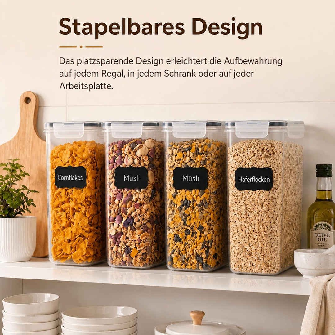 Vorratsdosen mit Deckel Luftdicht 4L - 4er Set Aufbewahrungsbox Küche BPA Frei, Stapelbare Vorratsbe