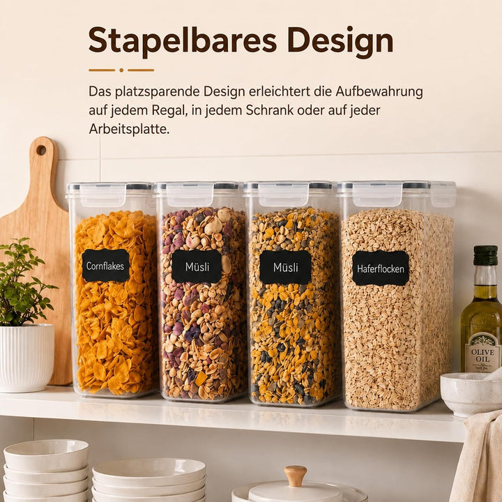 Vorratsdosen mit Deckel Luftdicht 4L - 4er Set Aufbewahrungsbox Küche BPA Frei, Stapelbare Vorratsbe
