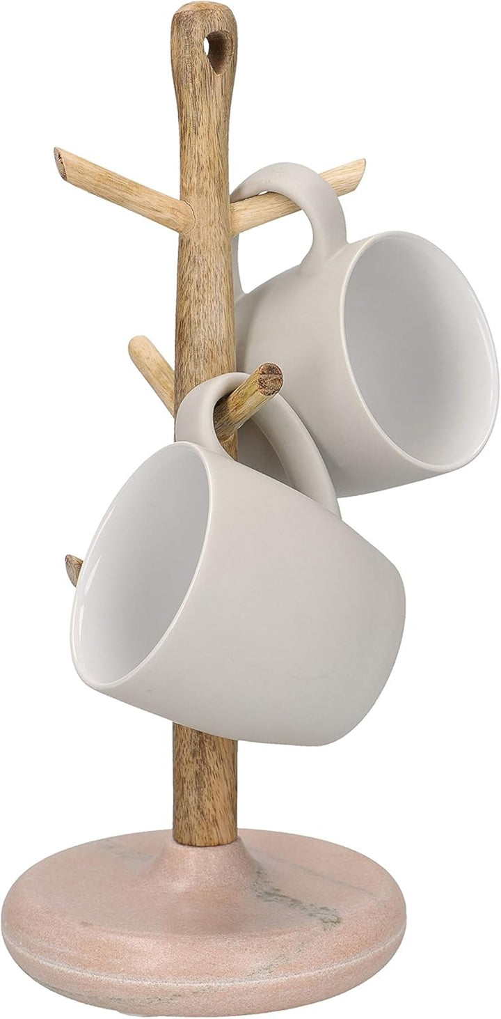 KitchenCraft Serenity Holzbecher Baum, Mangoholz / Marmor, Braun / Rosa, 15 x 36 cm Tassenbaum, Tass