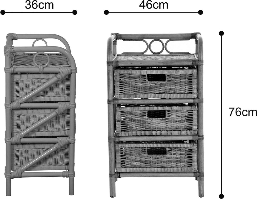 korb.outlet Rattan-Kommode mit Schubladen Badregal Korb Regal Schubfächer aus echtem Rattan 46 cm br