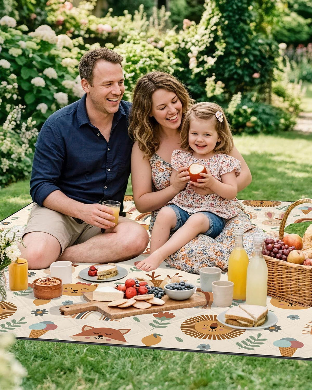 Kinder Picknickdecke Wasserdicht Faltbar, 200x200cm Tragbare Strandmatte Tier Maschine Waschbar, Gro