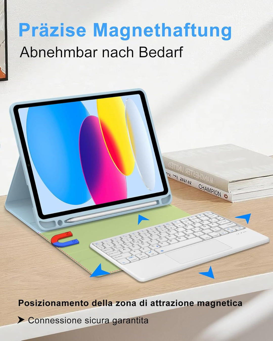 Hülle mit Tastatur und Touchpad für iPad 11./10. Generation (2025/2022) – QWERTZ Deutsch Bluetooth K