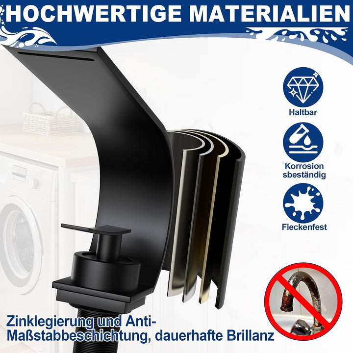 UISEBRT Schwarz Wasserfall Wasserhahn Bad, Modern Messing Waschtischarmatur,Einhandmischer mit Kalt