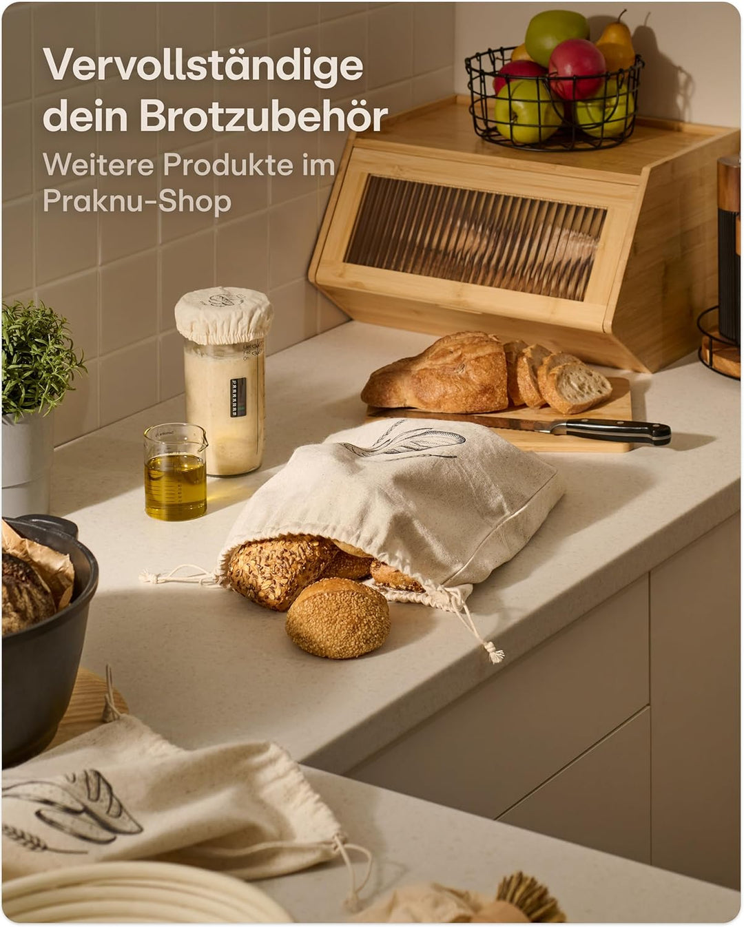 Praknu Brotkasten Holz Gross – 40x33cm Brotbox mit zusätzlicher Ablagefläche – Brot Aufbewahrungsbox