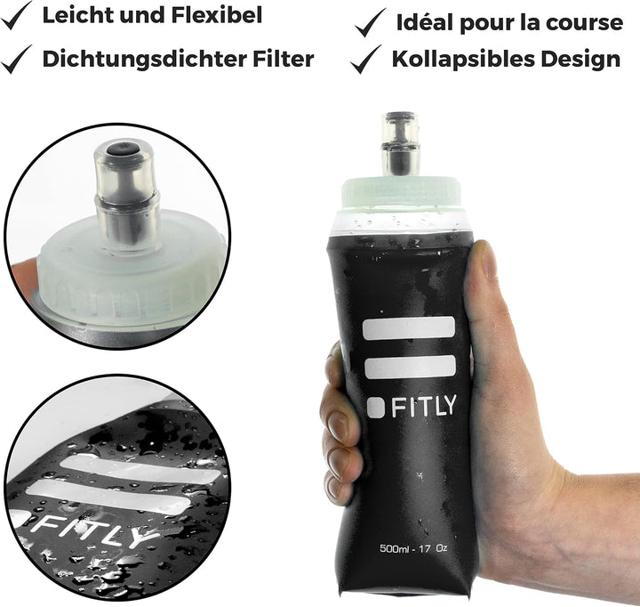 FITLY Faltbare Trinkflasche - Ideal Zum Laufen, Wandern, Radfahren - Lauf Trinkflasche Für Outdoor-S