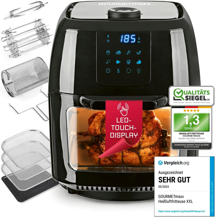 GOURMETmaxx Digitale XXL Heissluft-Fritteuse 9 Liter | Frittieren ohne Fett, Fritteuse, Ofen und Dre