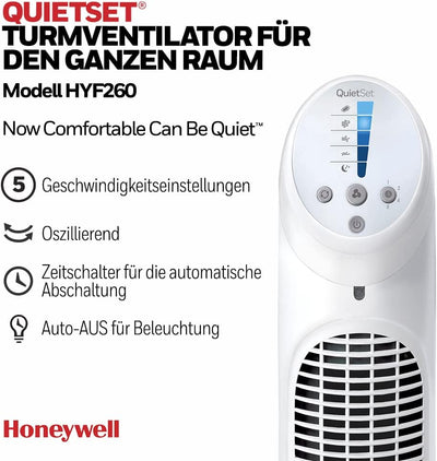 Honeywell QuietSet Oszillierender Turmventilator für den ganzen Raum (5 Geschwindigkeitseinstellunge