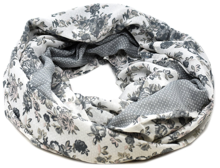 Striessnig Wien – Damen Loop Schaltuch grau, Loopschal zweifarbig mit Blumenmuster, Modetuch, ca. 90