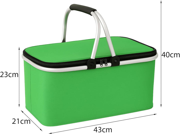 Kühltasche Gross 43x23x21 cm - Isolierte Picknickkorb Thermo mit Aluminiumrahmen - Kühlkorb für Büro