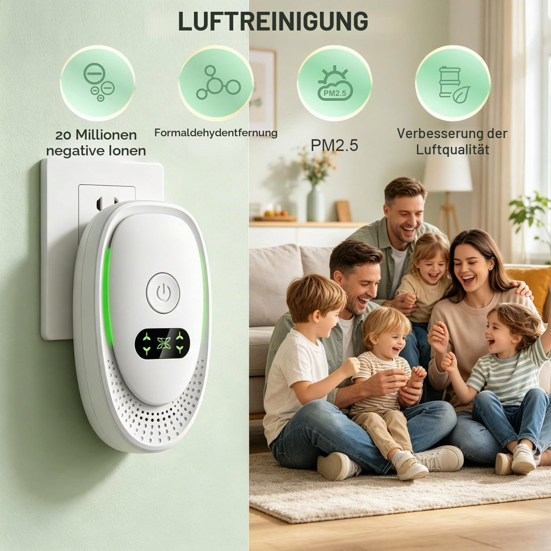 2er Pack Mini Luftreiniger Plug-In, 40 Millionen Negative Ionen Ionisator, Geruchsentferner für Rauc
