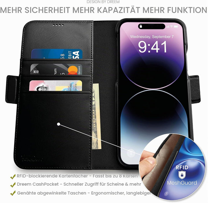 Dreem Fibonacci iPhone 14 Pro Max Brieftaschen-Etui / 2-in-1 stossfestes Etui und abnehmbares Folio