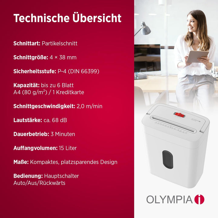 OLYMPIA PS 53 CC Pro Aktenvernichter weiss | Papierschredder für Home Office & Büro | Schredder Akte
