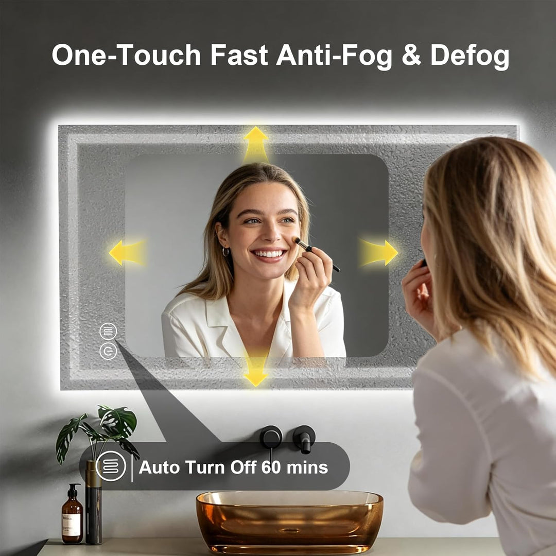 Badezimmerspiegel Wandspiegel LED Badspiegel mit Beleuchtung 80x60cm mit Touch-Schalter Beschlagfrei