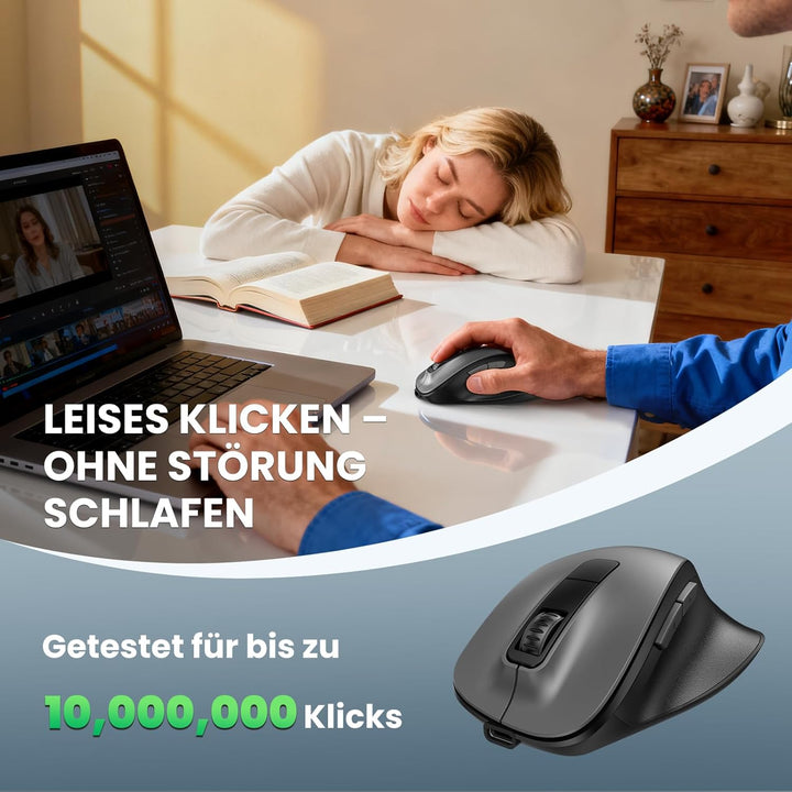 TECKNET Maus Kabellos, Bluetooth Maus Aufladbar mit 3 Gerät (2*Bluetooth+USB), 4800DPI, 6 Tasten, Si