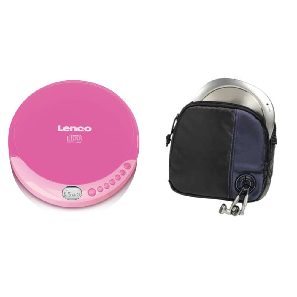 Lenco CD-011 Tragbarer CD-Player Walkman - Diskman - CD Walkman - Pink & Hama CD-Player-Tasche für D
