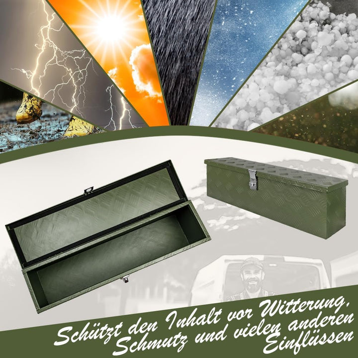 Trucky Deichselbox Grün Werkzeugkasten Truckbox Alu Box Anhänger Kiste mit Deckel Abschliessbar Alub