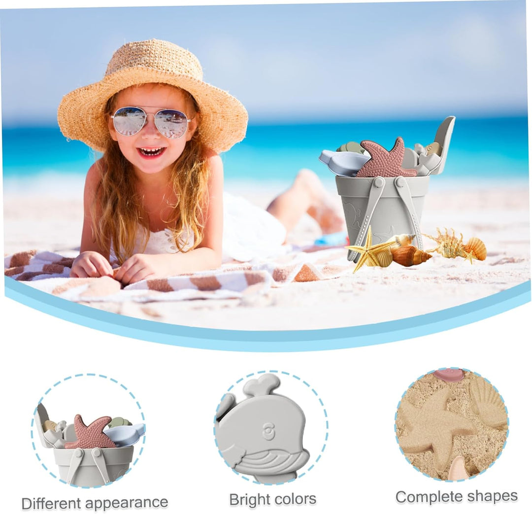 Sandspielzeug für Kinder, 8 Stück, sicheres Silikon-Strandspielzeug mit Schaufel, Eimer und Sandform