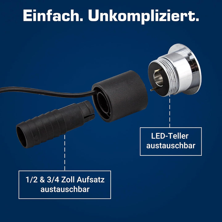 Wasserspielleuchte warmweiss, inkl. Trafo, 0,6 Watt, IP68, 12V, 103 LUX, 650 cm Kabel, 8 LED, LED Ri
