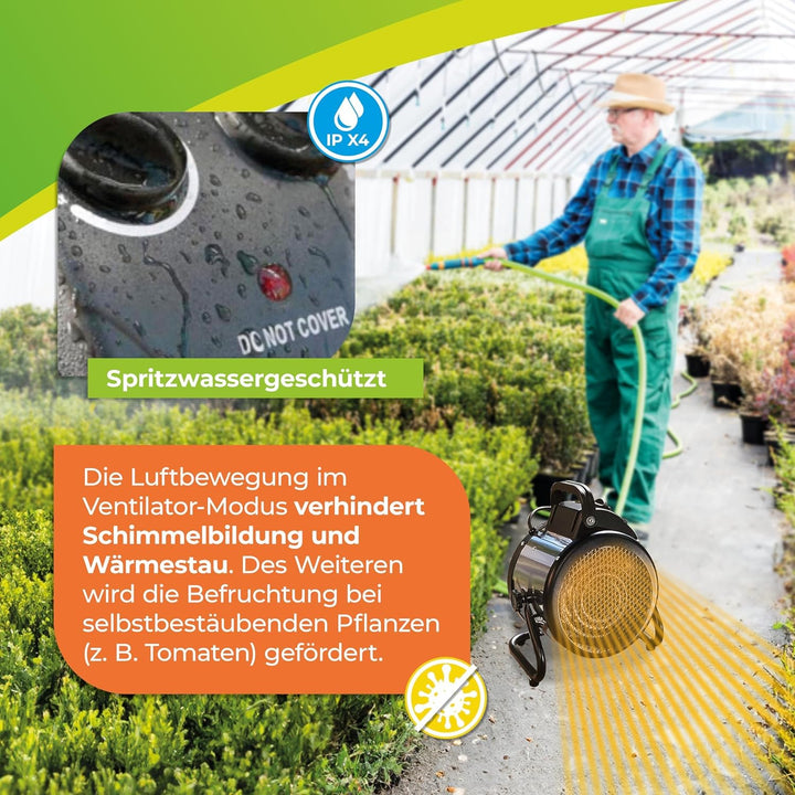 BioGreen Elektro-Gewächshausheizung Palma mit manuellem Thermostat | IPX4 spritzwassergeschützt, ene
