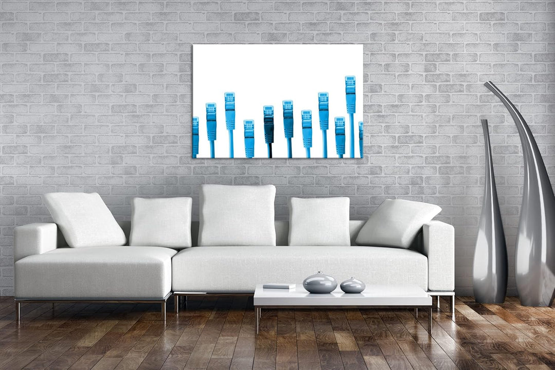 deyoli bunte Netzwerkkabel Format 100x70 Effekt: Monocrome Blau als Leinwandbild, Motiv fertig gerah