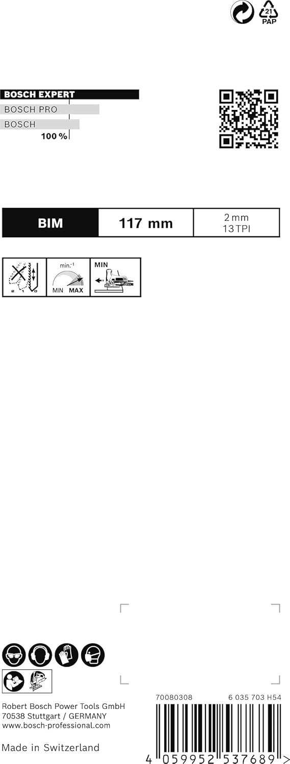 Bosch 5x EXPERT Hardwood 2-side clean T308BF Stichsägeblatt (für Kunststoffbeschichtete Platten, Mul