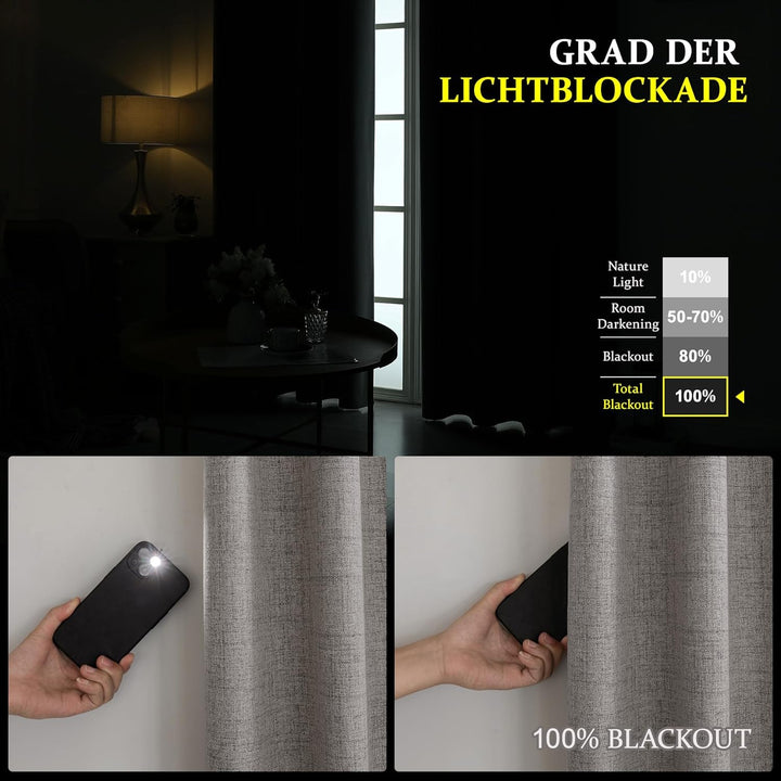 CUCRAF Vorhang Blickdicht Gardinen mit Ösen Hellgrau - 100% Verdunklungsvorhang Ösenschal Vorhänge 2